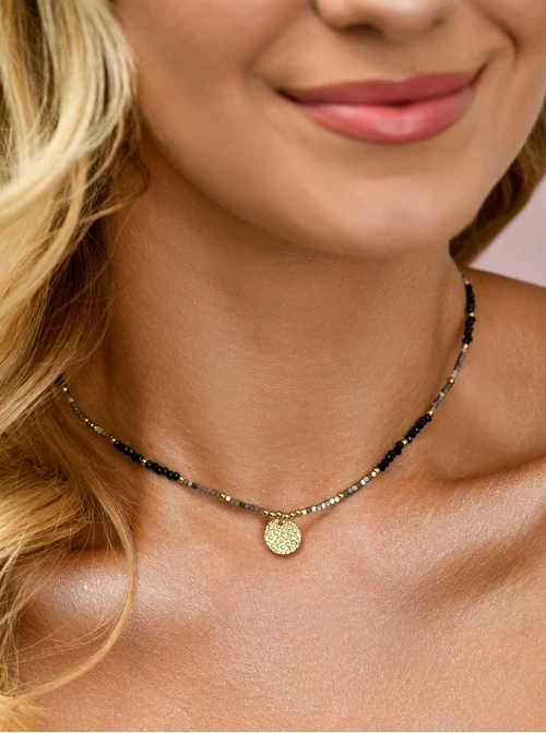 Choker, młotkowana zawieszka, Hematyt, stal pozłacana, S310475Z00