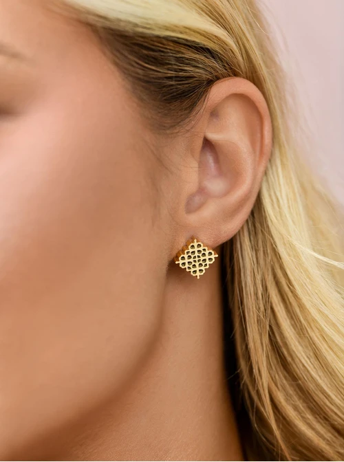 Kolczyki ażurowe kwadraty, stal pozłacana S210685Z00