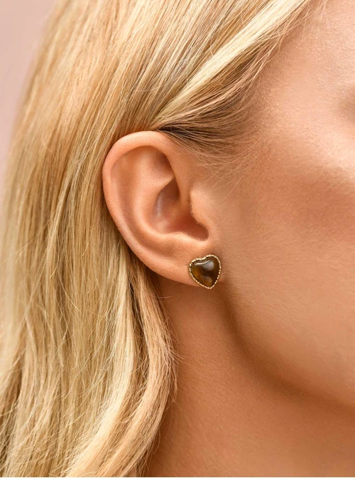 Kolczyki brązowe serduszka, stal pozłacana S209813Z13