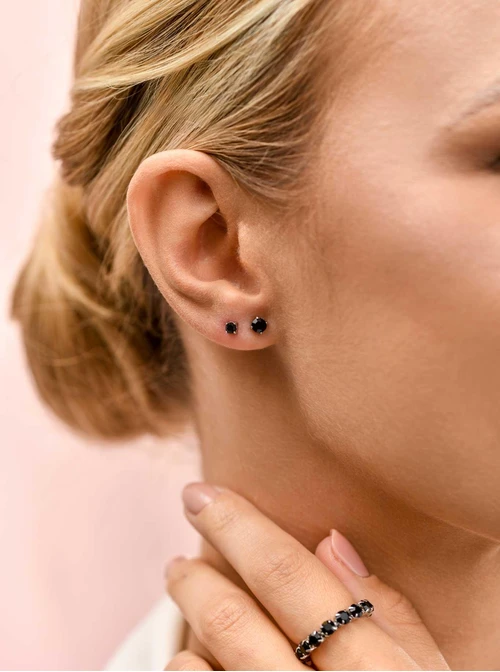 Kolczyki czarny kryształek, 4mm, stal S210278S01