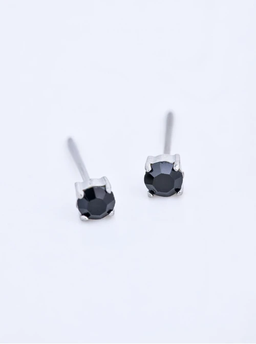 Kolczyki czarny kryształek, 4mm, stal S210278S01