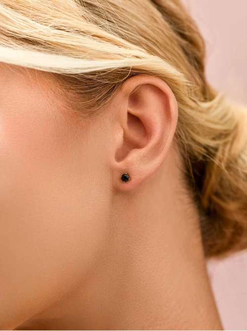 Kolczyki czarny kryształek, 4mm, stal pozłacana S210278Z01