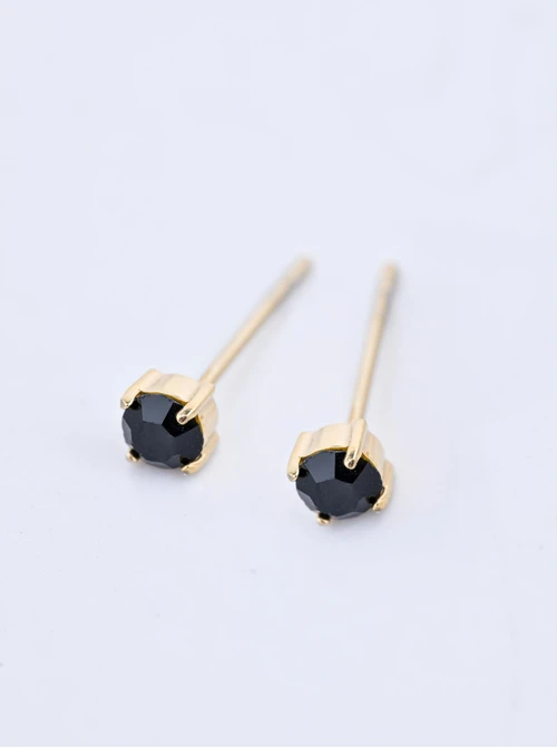 Kolczyki czarny kryształek, 4mm, stal pozłacana S210278Z01