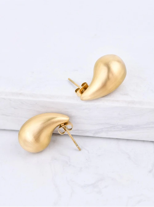 Kolczyki dmuchane, matowa kropla, stal pozłacana S210029Z00