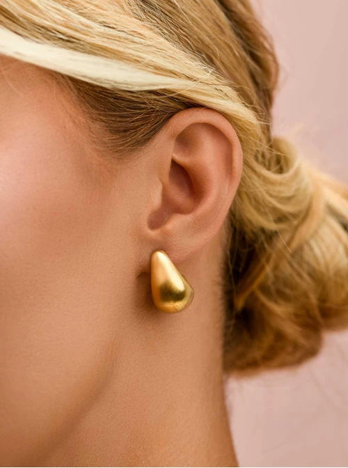 Kolczyki dmuchane, matowa kropla, stal pozłacana S210031Z00