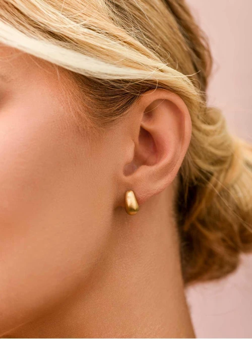 Kolczyki dmuchane, matowe kropelki, stal pozłacana S210034Z00