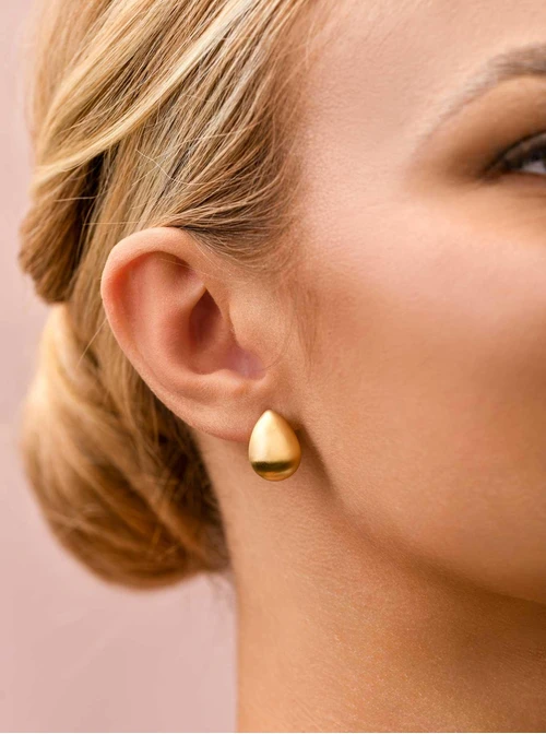 Kolczyki dmuchane, matowe krople, stal pozłacana S210033Z00