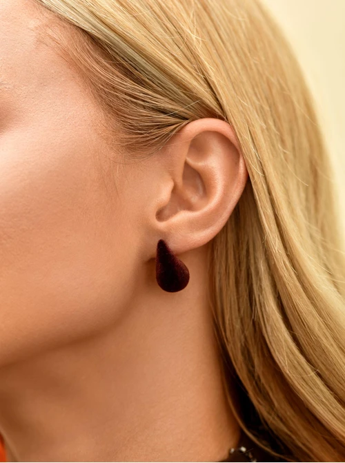 Kolczyki dmuchane, welurowe krople, stal pozłacana, S209867Z03