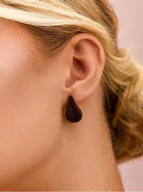 Kolczyki dmuchane, welurowe krople, stal pozłacana  S209867Z13