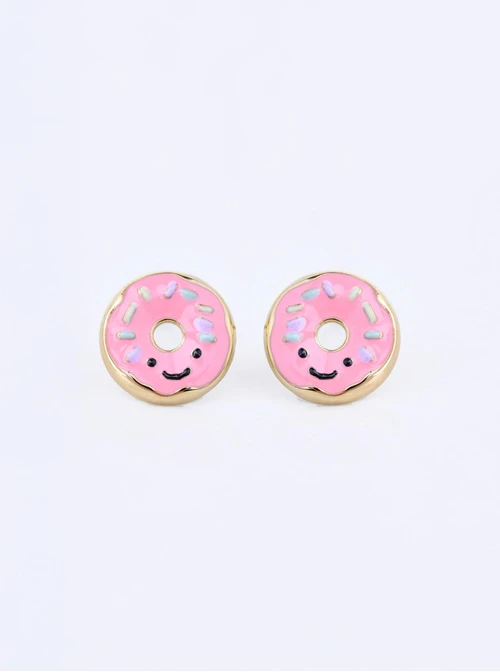 Kolczyki donut z różową polewą, stal pozłacana S210293Z00