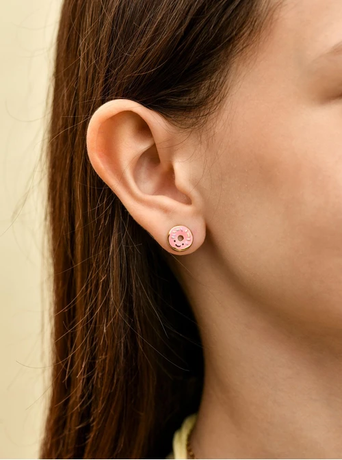 Kolczyki donut z różową polewą, stal pozłacana S210293Z00