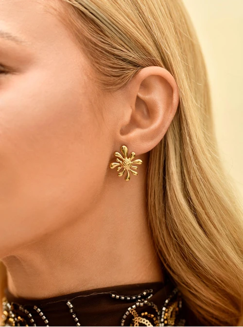 Kolczyki kwiatuszki, stal pozłacana, S210578Z00