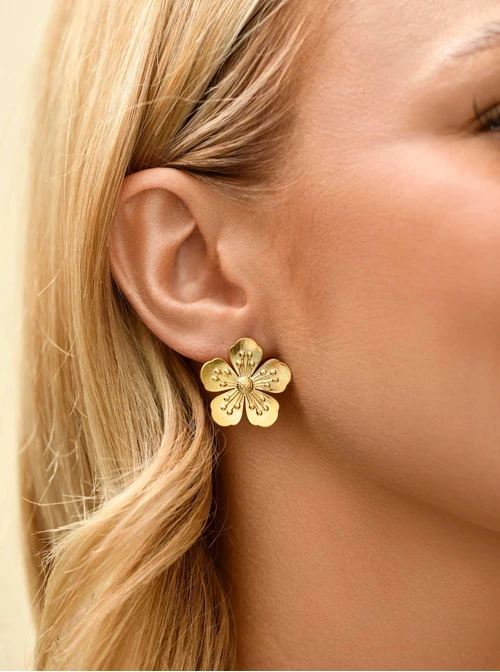 Kolczyki kwiaty, stal pozłacana S210577Z00