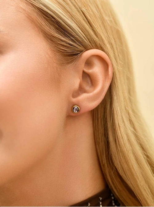 Kolczyki liliowy kryształek, stal pozłacana S210773Z00