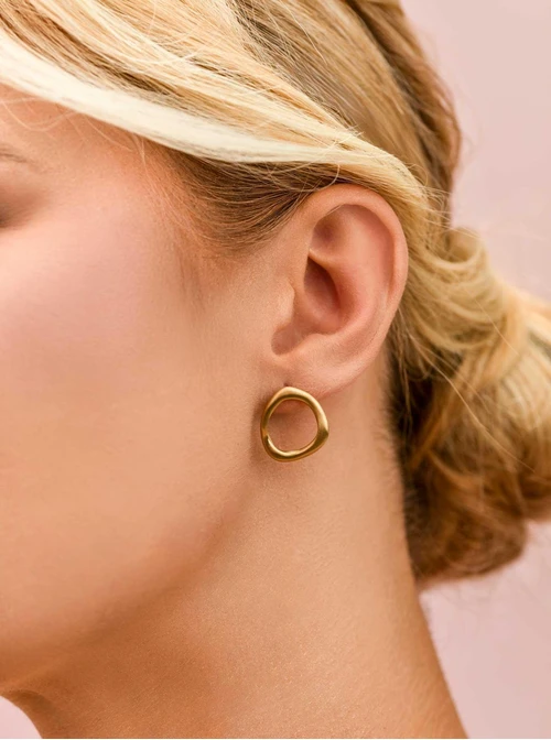 Kolczyki matowe, nieregularny kształt, stal pozłacana S210035Z00