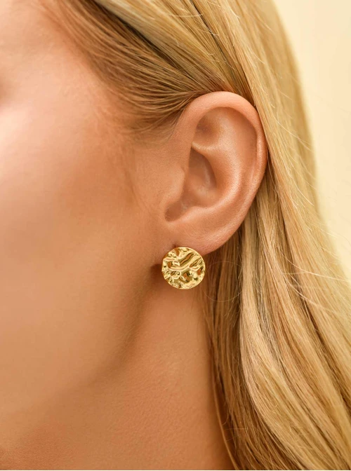 Kolczyki młotkowane kółeczka, stal pozłacana S210746Z00