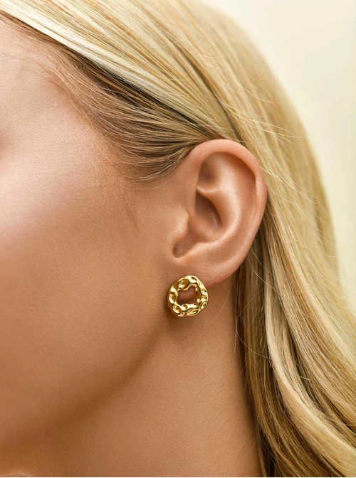 Kolczyki młotkowane kółka, stal pozłacana S210745Z00