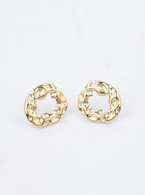 Kolczyki młotkowane kółka, stal pozłacana S210745Z00