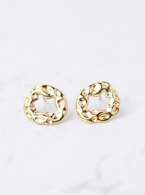 Kolczyki młotkowane kółka, stal pozłacana S210745Z00