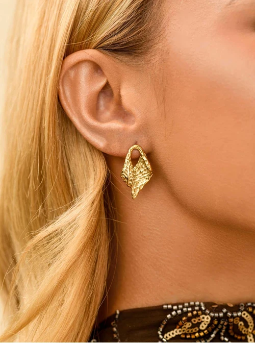 Kolczyki młotkowane, stal pozłacana S211241Z00