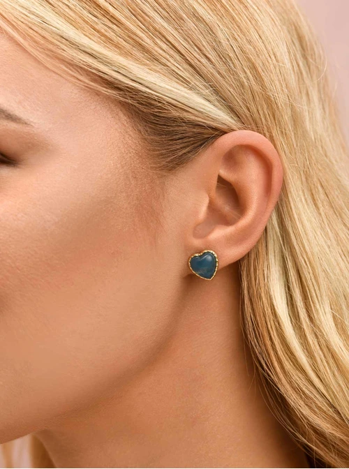 Kolczyki niebieskie serduszka, stal pozłacana S209819Z04
