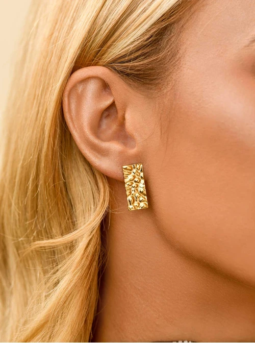 Kolczyki prostokąty, stal pozłacana S211453Z00