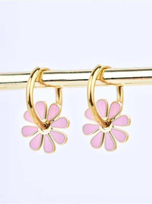 Kolczyki różowe kwiatuszki, stal pozłacana S210284Z06