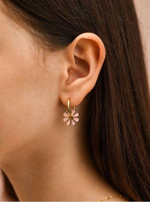 Kolczyki różowe kwiatuszki, stal pozłacana S210284Z06