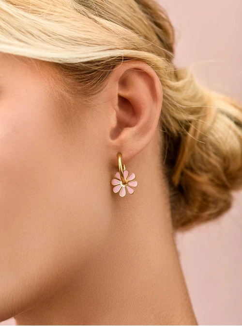 Kolczyki różowe kwiatuszki, stal pozłacana S210284Z06