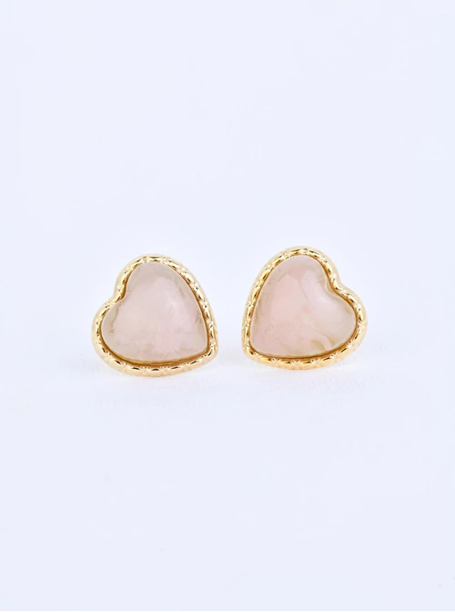 Kolczyki różowe serduszka, stal pozłacana S209822Z06