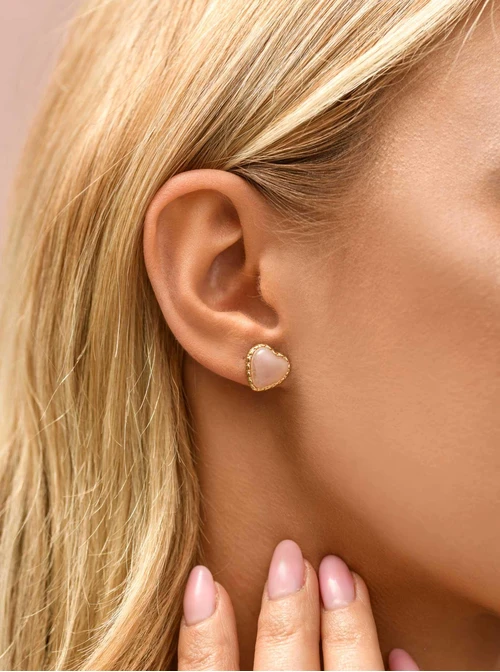 Kolczyki różowe serduszka, stal pozłacana S209822Z06