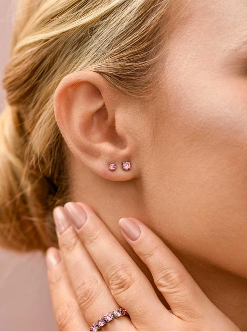 Kolczyki różowy kryształek, 4mm, stal S210281S06