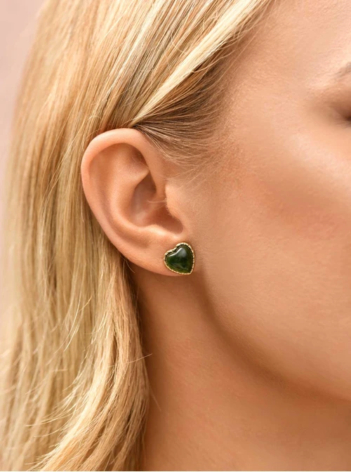 Kolczyki zielone serduszka, stal pozłacana S209807Z05