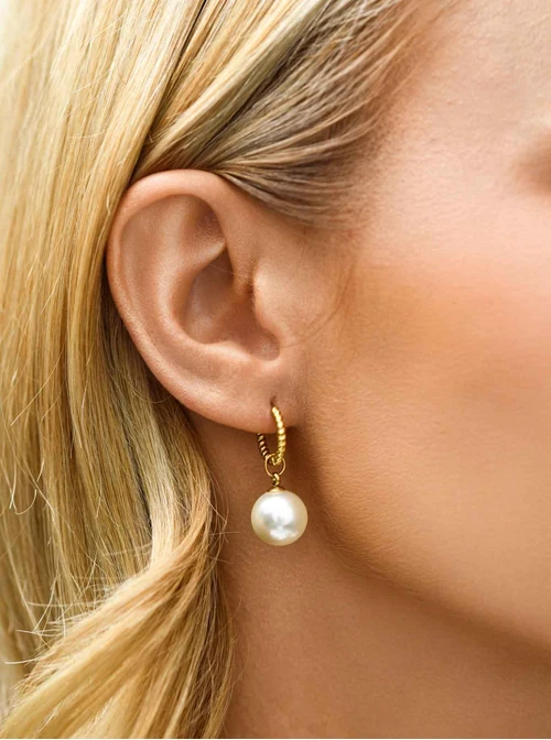 Kolczyki kółeczka z perełką, stal pozłacana S210737Z00