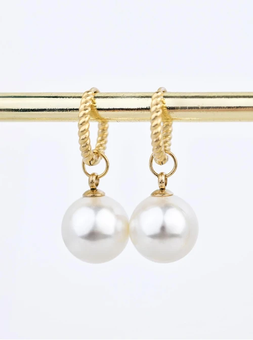 Kolczyki kółeczka z perełką, stal pozłacana S210737Z00