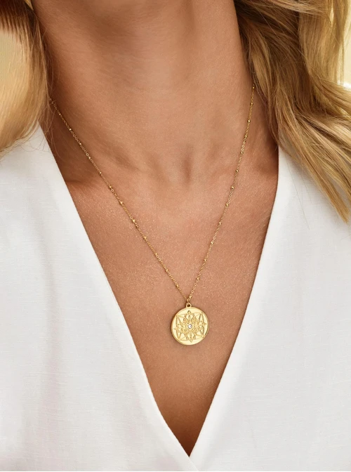 Naszyjnik, ażurowy wzór Vezzi, stal pozłacana, S310691Z00