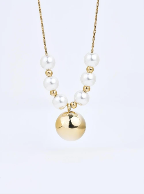 Naszyjnik kulka, perełki, stal pozłacana S310748Z00