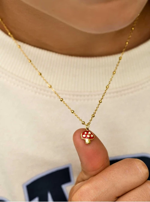 Naszyjnik muchomorek, stal pozłacana S310306Z03