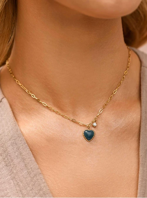 Naszyjnik niebieskie serduszko, stal pozłacana S309820Z04