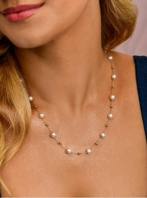 Naszyjnik perełki, stal pozłacana S310735Z00