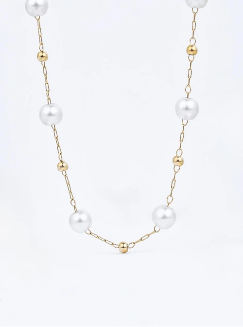 Naszyjnik perełki, stal pozłacana S310735Z00