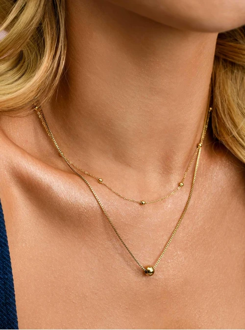 Naszyjnik podwójny, kuleczki, stal pozłacana S310725Z00