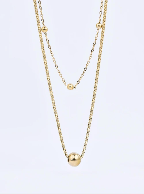 Naszyjnik podwójny, kuleczki, stal pozłacana S310725Z00