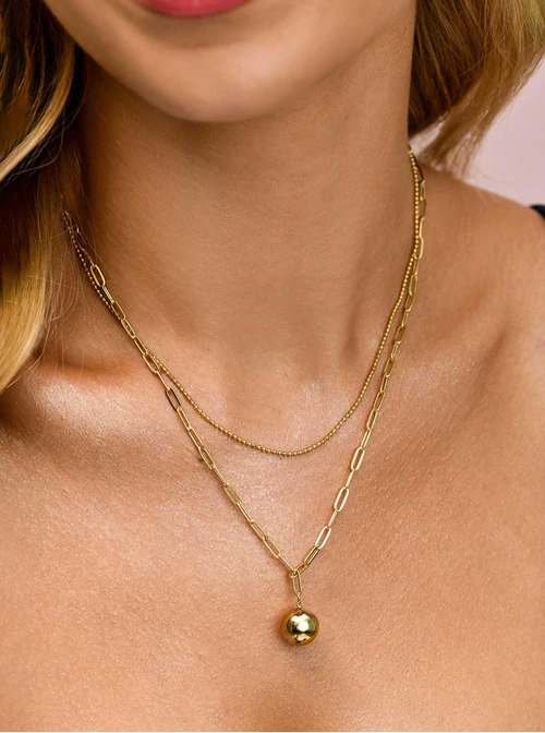 Naszyjnik podwójny kulka, stal pozłacana S310726Z00