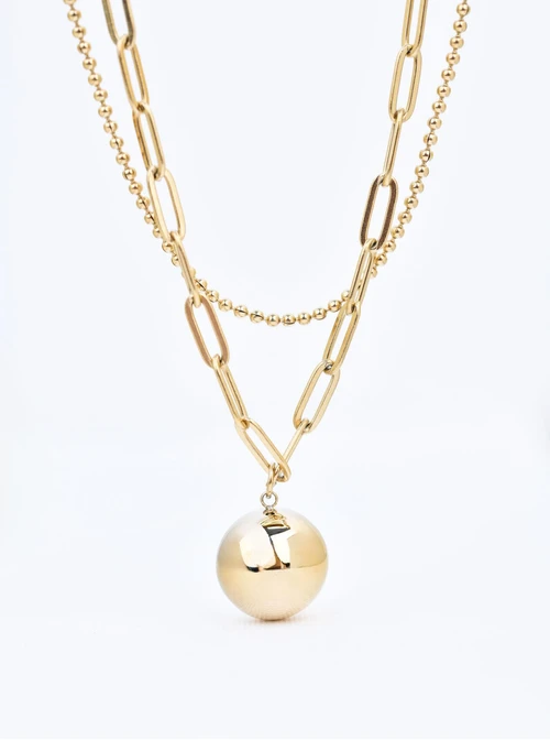 Naszyjnik podwójny kulka, stal pozłacana S310726Z00