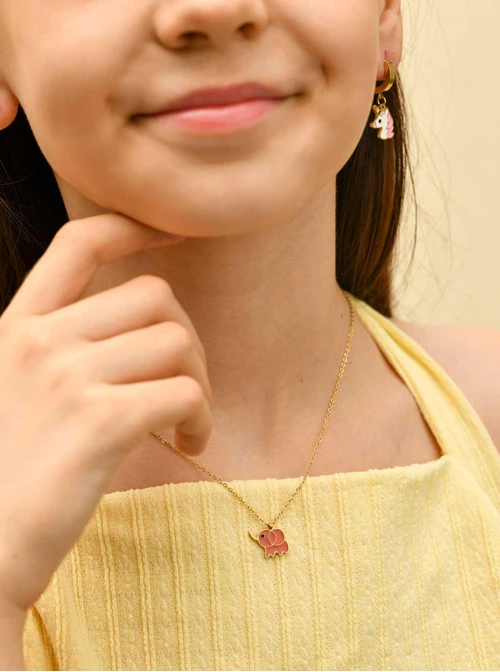 Naszyjnik różowy słonik, stal pozłacana  S310300Z06