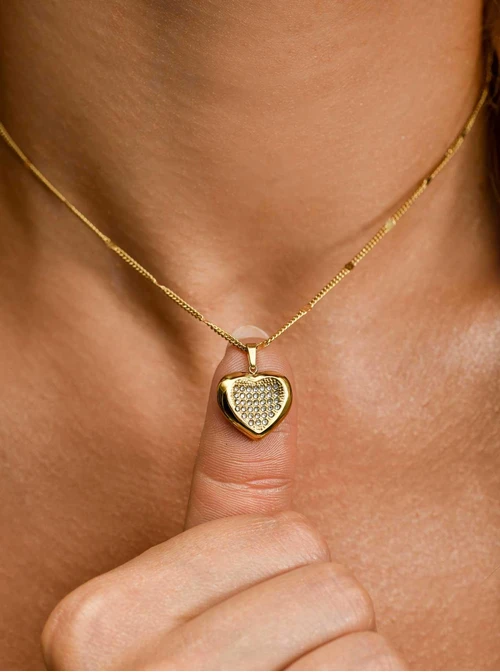 Naszyjnik serduszko z kryształkami, stal pozłacana S310721Z00