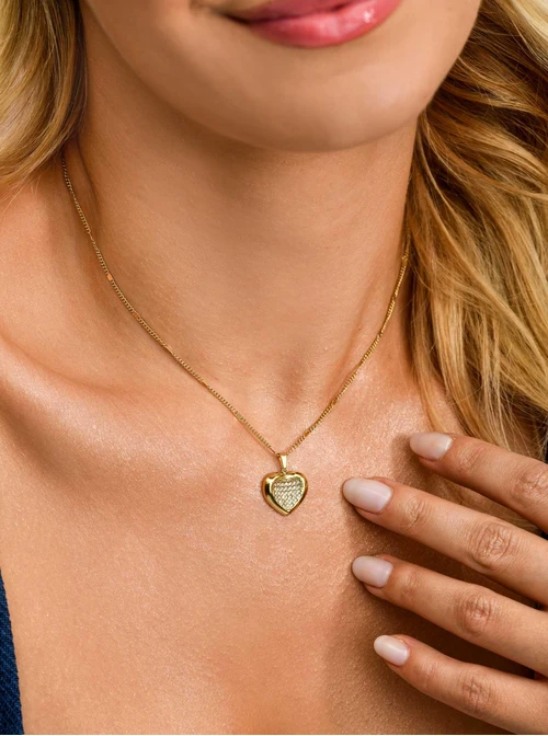 Naszyjnik serduszko z kryształkami, stal pozłacana S310721Z00