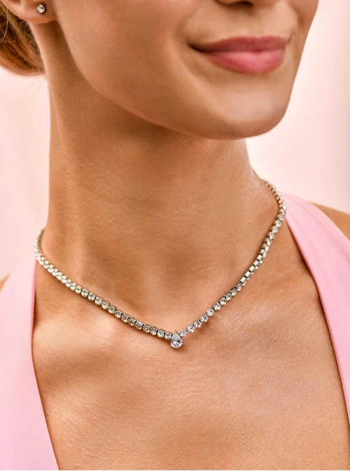 Naszyjnik tenisowy, kryształki, stal S310271S02