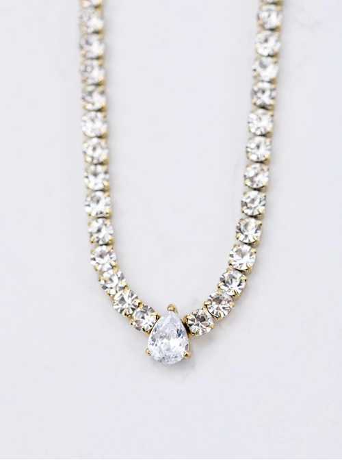 Naszyjnik tenisowy, kryształki, stal pozłacana S310271Z02